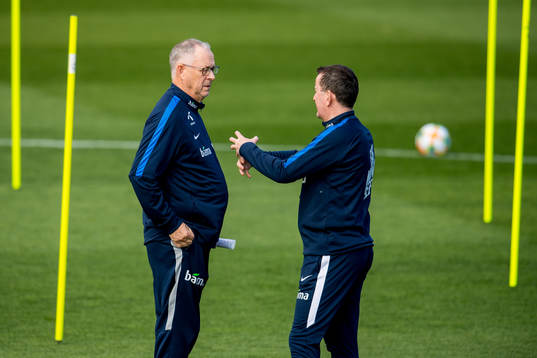 Lars Lagerbäck, head coach of Norway, and Per Joar Hansen,