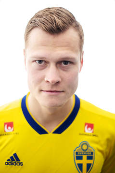 Viktor Claesson of the Swedish national football team poses