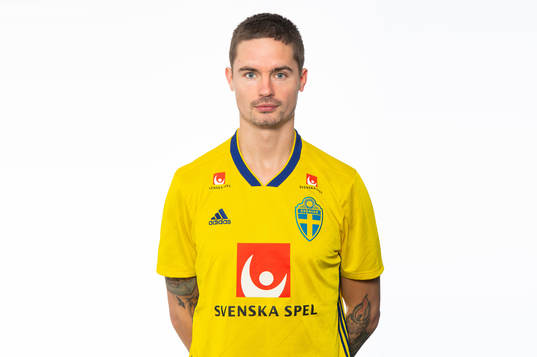 Mikael Lustig of the Swedish national football team poses