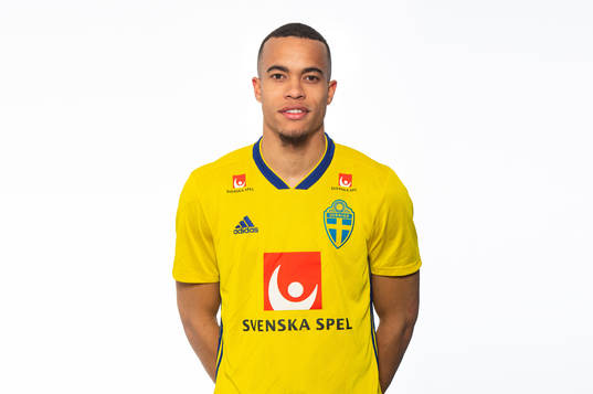 Robin Quaison of the Swedish national football team poses