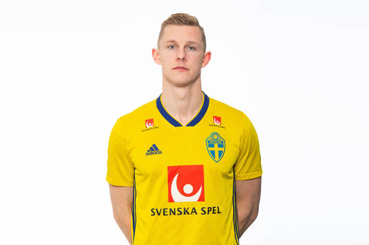 Emil Krafth of the Swedish national football team poses for