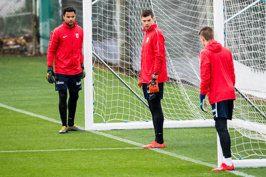Goalkeeper Sten Grytebust and goalkeeper Rune Almenning