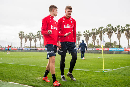 Markus Henriksen and Alexander Sørloth of Norway