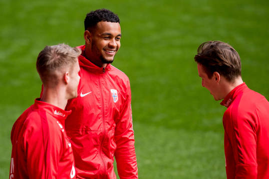 Joshua King and Stefan Johansen of Norway