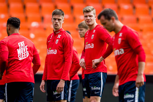 Markus Henriksen and Alexander Sørloth of Norway