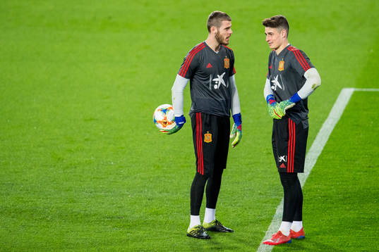 Goalkeeper David de Gea and Kepa Arrizabalaga of Spain