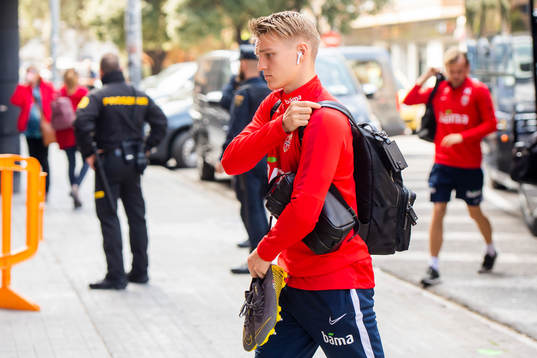 Martin Ødegaard of Norway arrives the stadium