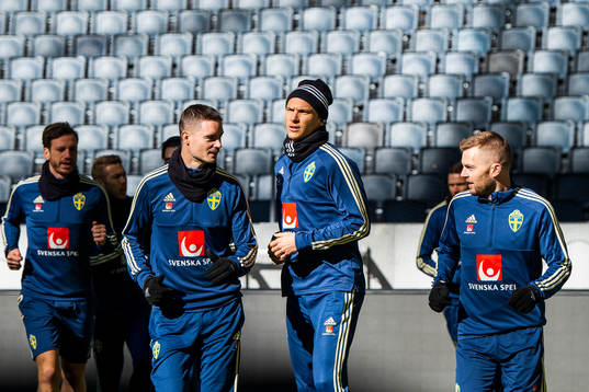 L to R Sweden's Mikael Lustig, Albin Ekdal and Sebastian
