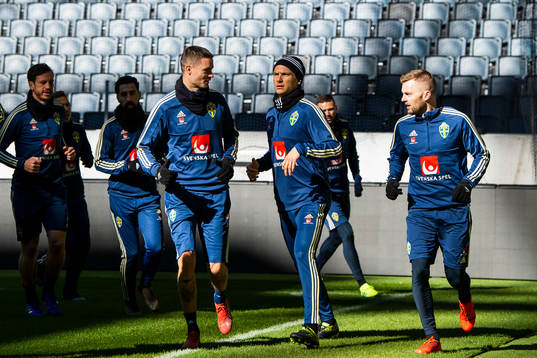 L to R Sweden's Mikael Lustig, Albin Ekdal and Sebastian