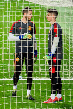 Goalkeeper David de Gea and Kepa Arrizabalaga of Spain