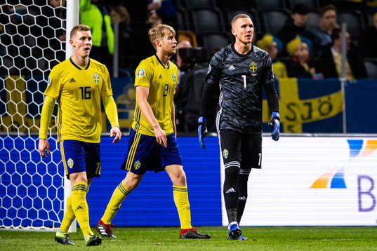 Emil Krafth, Filip Helander and goalkeeper Robin Olsen of