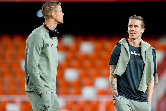 Kristoffer Ajer and Stefan Johansen of Norway