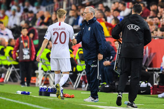 Martin Ødegaard and Lars Lagerbäck, head coach of Norway