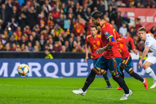 Sergio Ramos of Spain scores 2-1