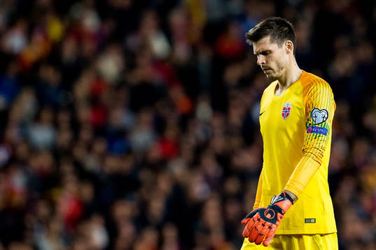 Goalkeeper Rune Almenning Jarstein of Norway looks dejected