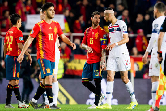 Sergio Ramos of Spain and Bjørn Maars Johnsen of Norway