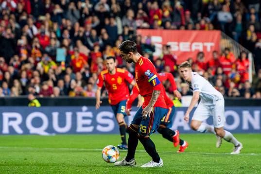 Sergio Ramos of Spain scores 2-1