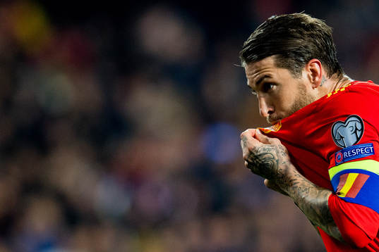 Sergio Ramos of Spain celebrates scoring 2-1