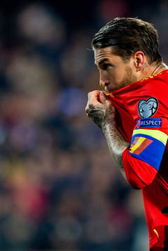 Sergio Ramos of Spain celebrates scoring 2-1