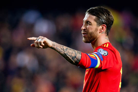 Sergio Ramos of Spain celebrates scoring 2-1