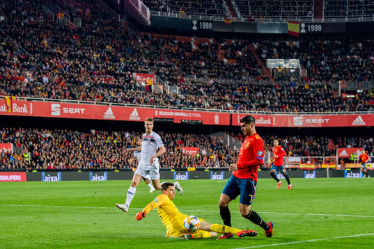 Goalkeeper Rune Almenning Jarstein of Norway brings down