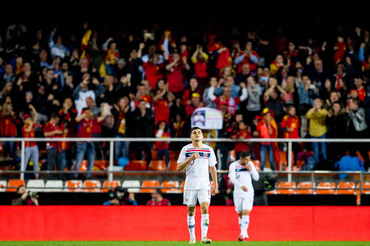 Tarik Elyounoussi of Norway looks dejected