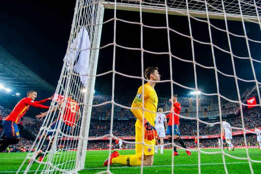 Goalkeeper Rune Almenning Jarstein of Norway looks dejected