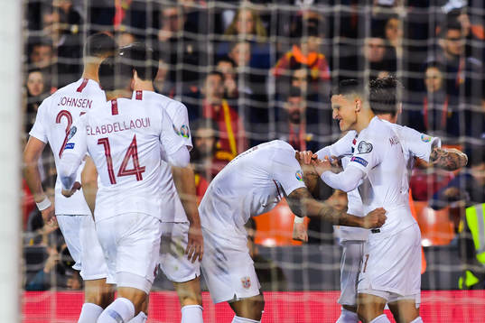 Joshua King of Norway celebrates with teammates