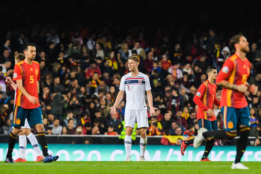 Kristoffer Ajer of Norway looks dejected