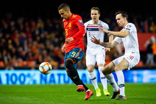 Rodrigo Moreno Machado of Spain, Stefan Johansen and Ole