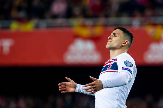 Mohamed Elyounoussi of Norway reacts