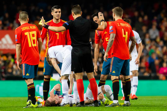 Stefan Johansen of Norway with an injury