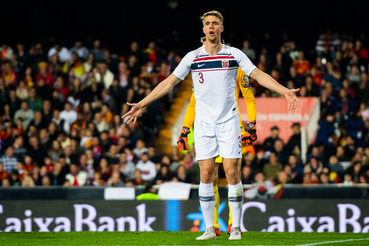Kristoffer Ajer of Norway reacts