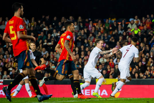 Joshua King of Norway celebrates with his teammate Stefan