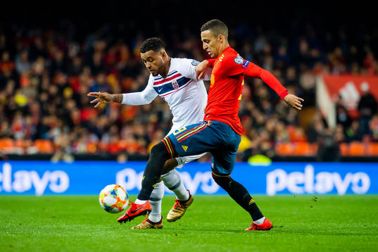 Joshua King of Norway and Rodrigo Moreno Machado of Spain