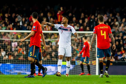 Joshua King of Norway reacts