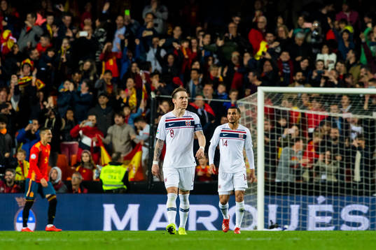 Stefan Johansen and Omar Elabdellaoui of Norway look