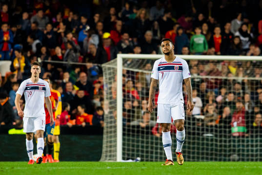 Joshua King of Norway looks dejected