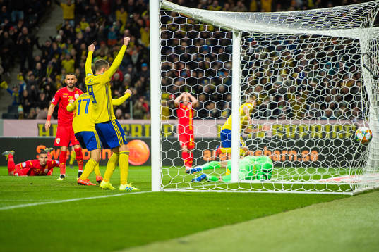 Viktor Claesson and Marcus Berg celebrate