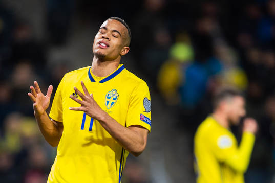 Robin Quaison of Sweden looks dejected