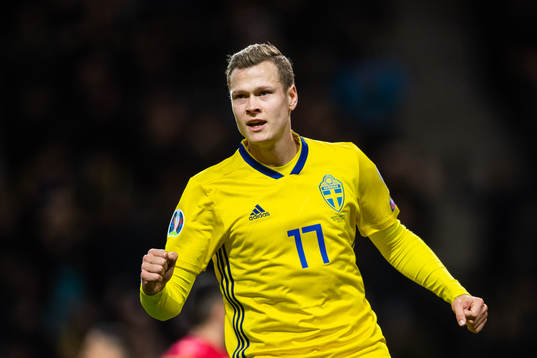 Viktor Claesson of Sweden celebrates scoring 2-0