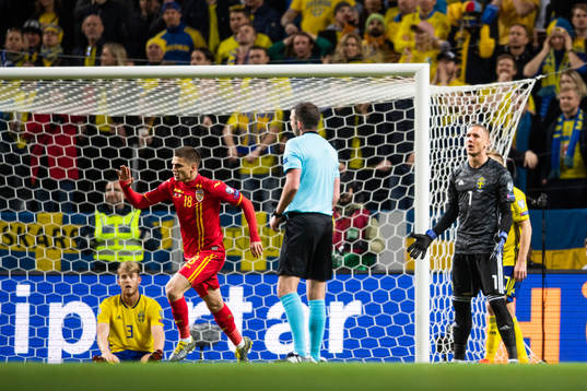 Filip Helander and goalkeeper Robin Olsen look dejected