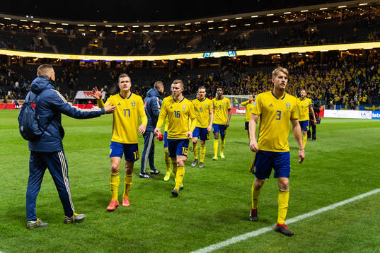 Viktor Claesson, Emil Krafth and Filip Helander of Sweden