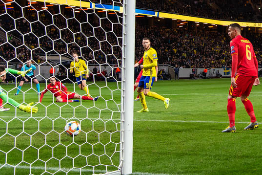Viktor Claesson (#17) of Sweden scores 2-0 behind