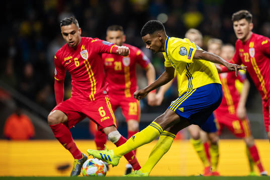 Alexander Isak of Sweden shoots