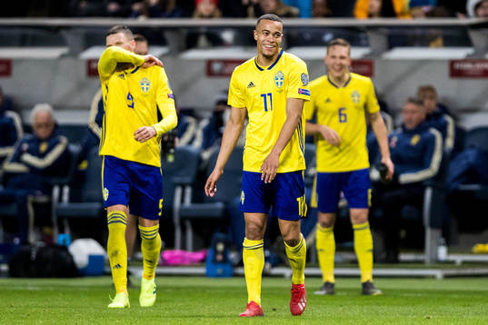 Marcus Berg, Robin Quaison and Ludwig Augustinsson of Sweden