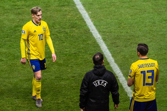 Emil Forsberg is substituted for Gustav Svensson of Sweden