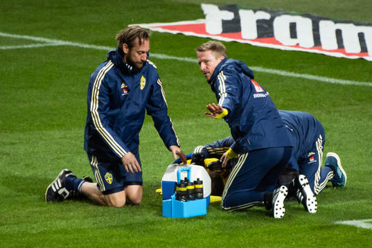 Medical personel tends to Emil Krafth of Sweden