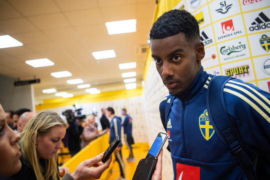 Alexander Isak of Sweden interviewed by the media