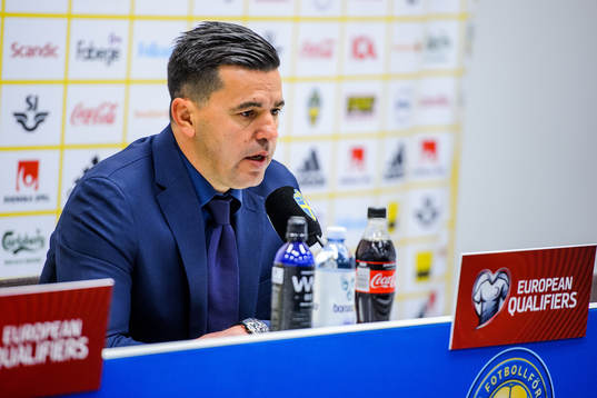 Head Coach Cosmin Contra of Romania at a press conference